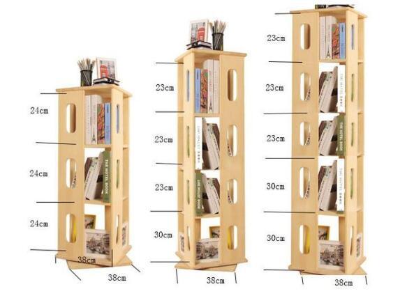360 Degree Rotating Bookshelf Solid Wood Floor Creative Student Bookshelf