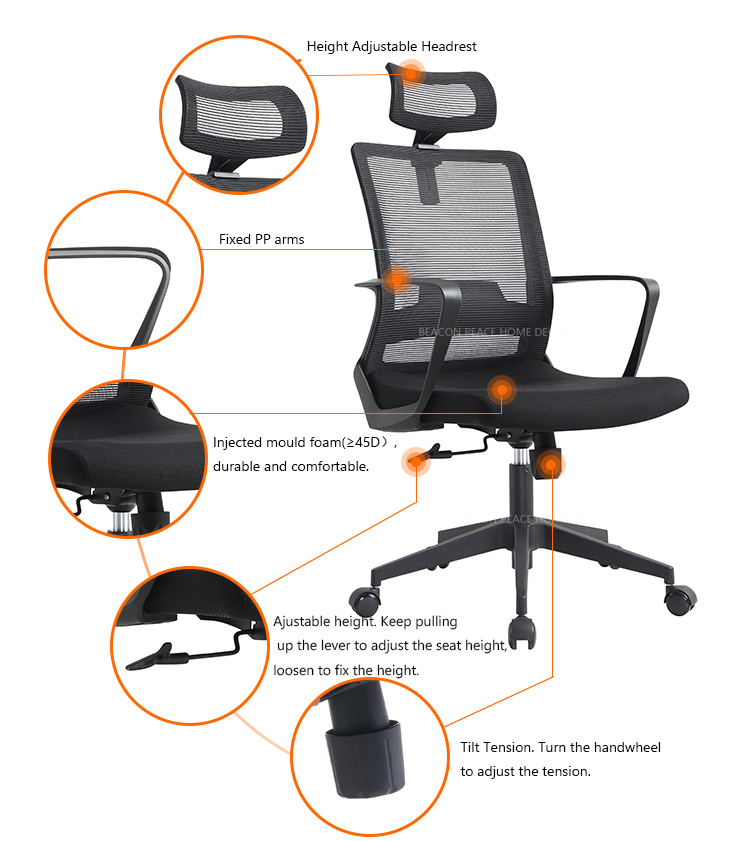 Modern Home Furniture Laptop Adjustable Standing Desk Fabric Massage Gaming Plastic Office Mesh Chair