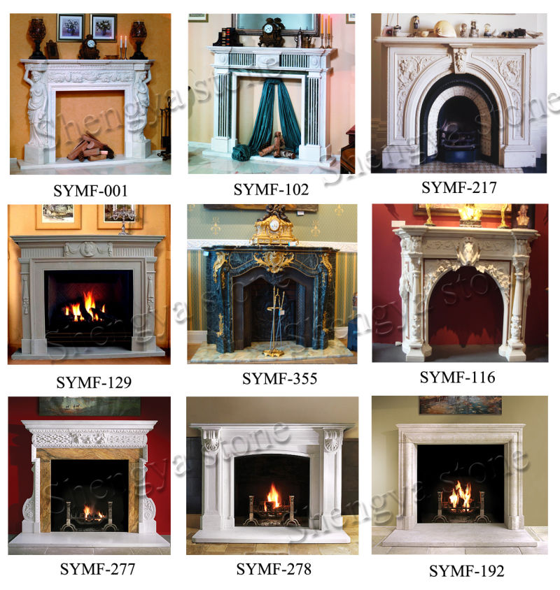 Antique Home Decoration Natural Stone Mantel Marble Fireplace (SYMF-097)