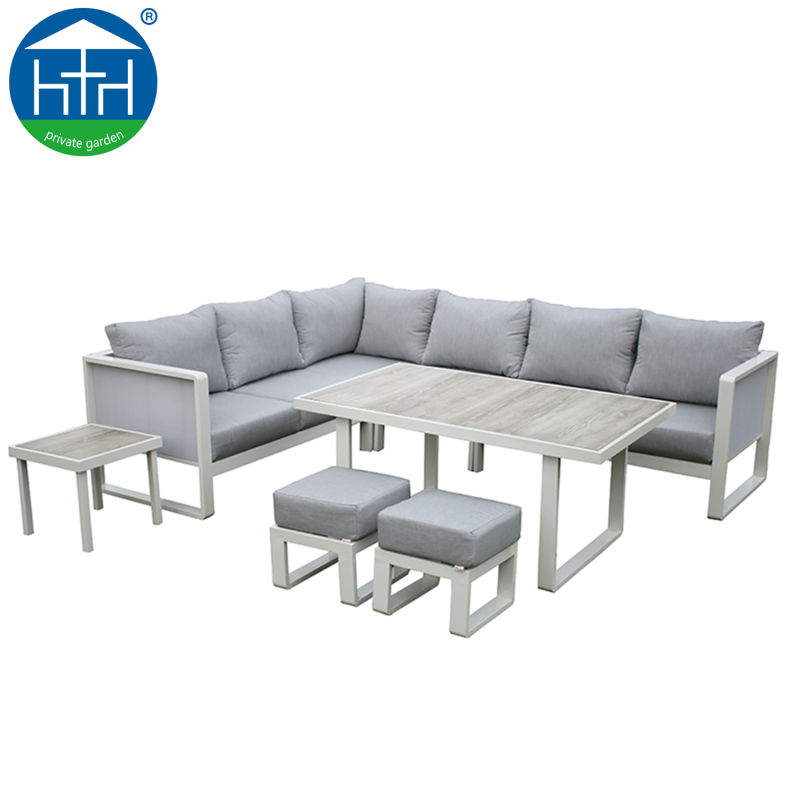 Luxury Aluminum Garden Outdoor Furniture Metal L Shape Sectional Sofa Lounge