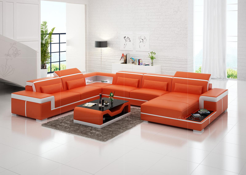 Divan Soffor Furniture with Black Leather LED Sofa