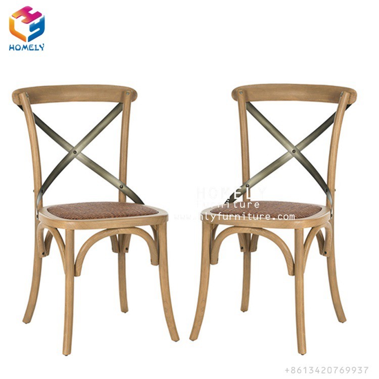 French Style Solid Oak Wood Stackable Cross Back Wedding Banquet Chair