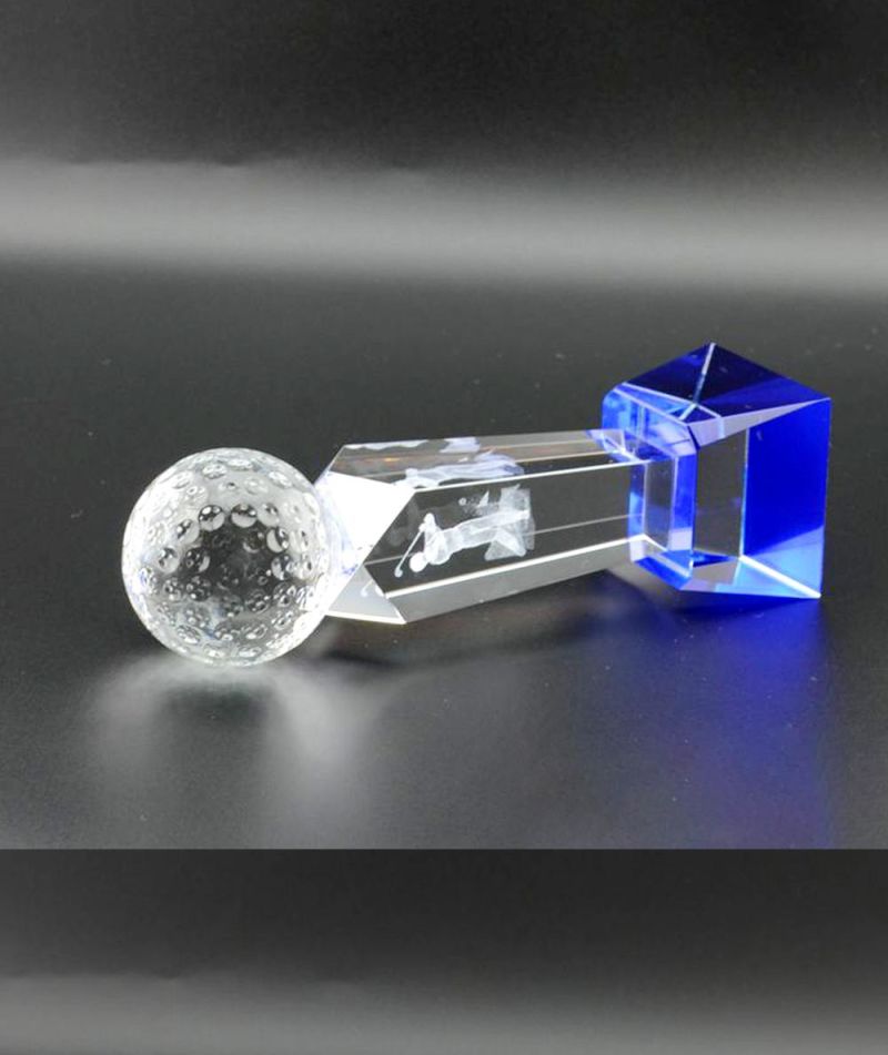Customized Design Glass Crystal Globe Trophy Blue Base