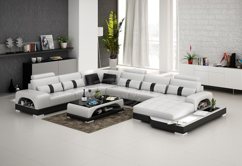 Chaise Lounge U Shape Genuine Leather Sofa for Home Use