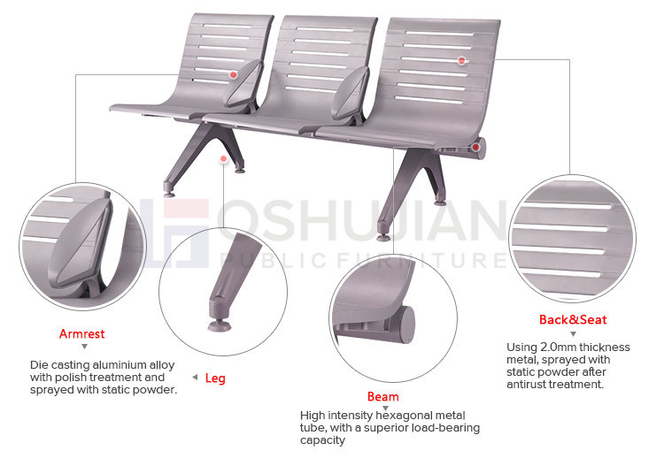 Metal Waiting Chair Aluminum 4 Seater Airport Chair