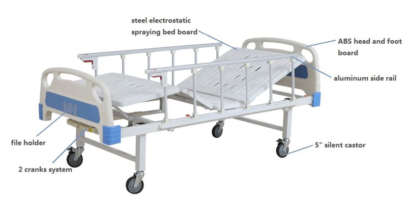 2 Function Fowler Bed/Hospital Bed/2 Cranks Patient Bed/Medical Bed/Manual Nursing Bed Manufacturer