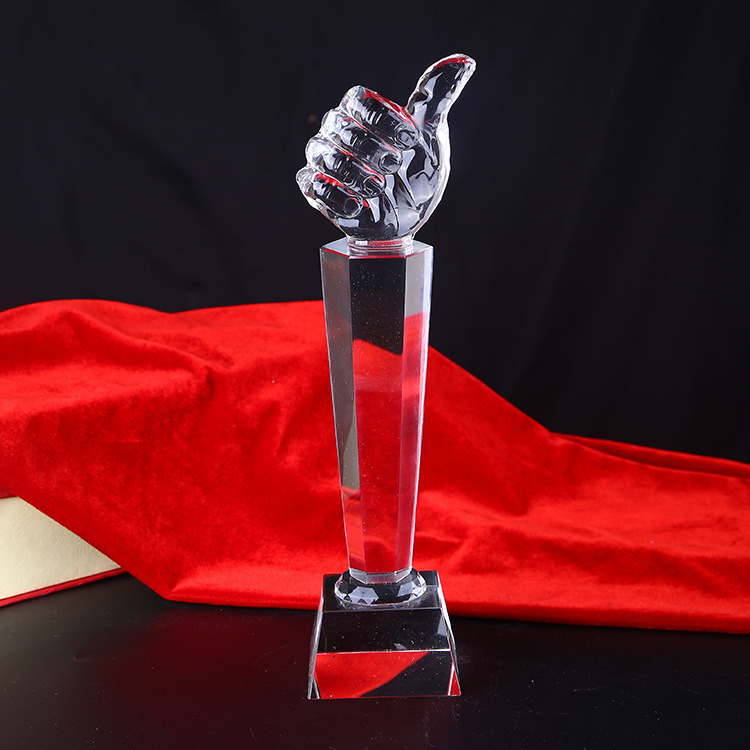 Thumb Shape Engraving Glass Award Custom Logo Crystal Trophy