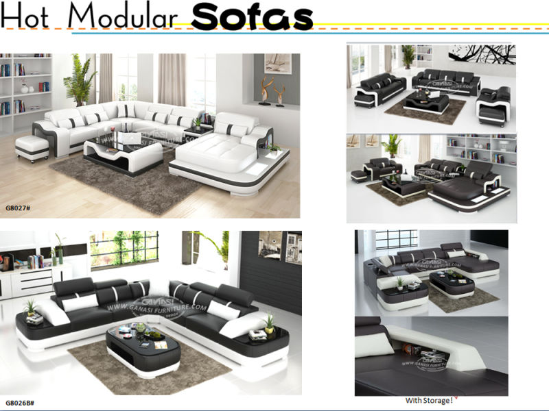 Divan Soffor Furniture with Black Leather LED Sofa