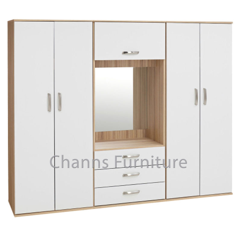 Combination Bedroom Furniture Melamine Penal Wardrobe with Mirror (CAS-BD1817)