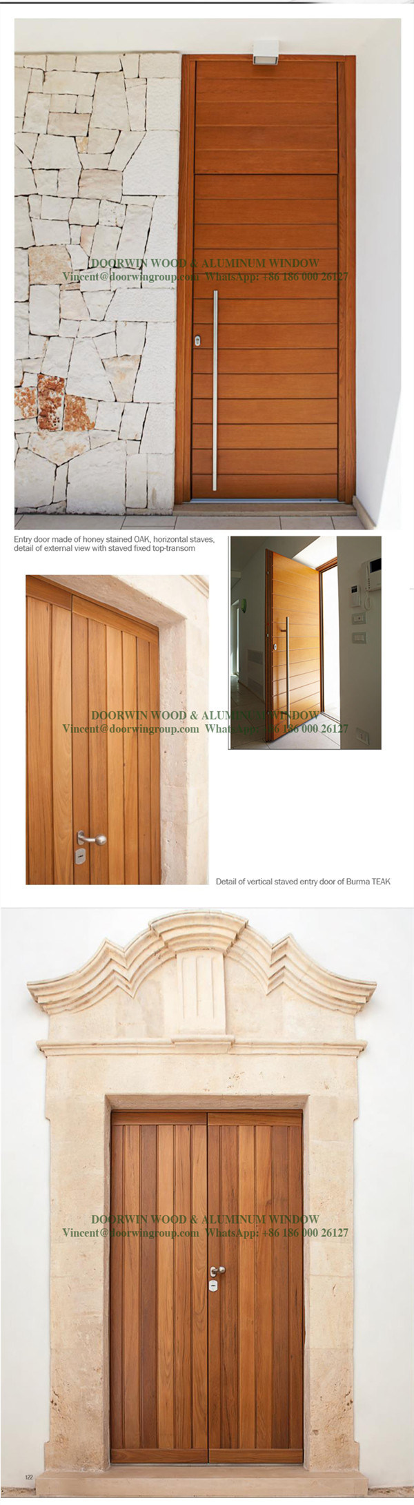 Oak Interior Wooden Double Safety Door, Arch Top Design Glass French Door, One Sash Entry Door