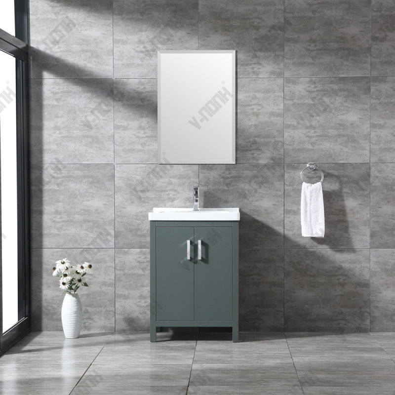 24inch Dark Grey Solid Wood Floor Mounted Bathroom Vanity, Cabinet