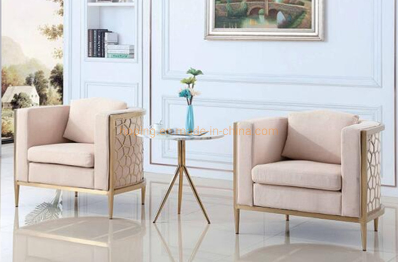 Modern Elegant Commercial PU Leather Stainless Steel Golden Metal Sofa Hotel Chair