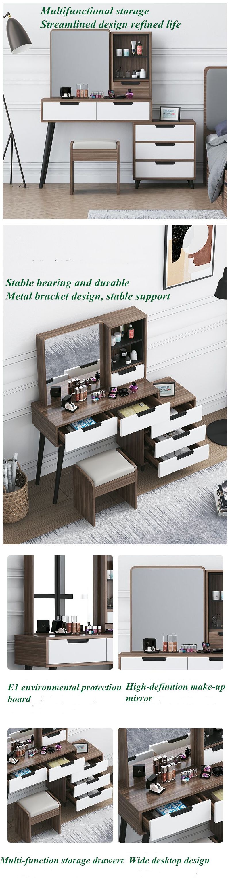 New Unique Design Home Furniture Wooden Modern Bedroom Make up Dresser with Mirror