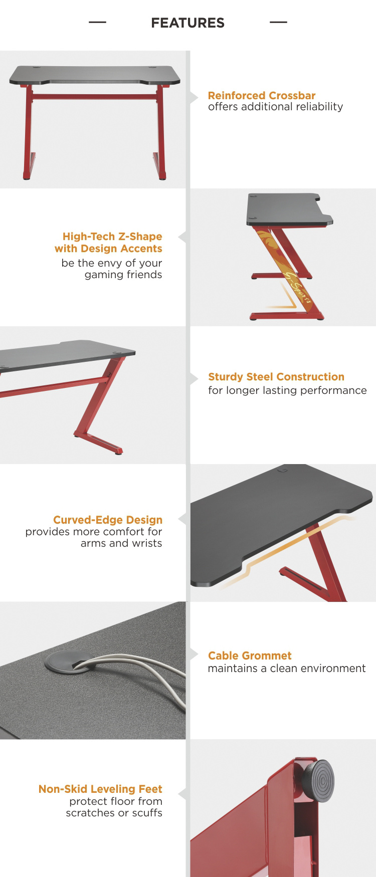 Z-Shaped PC Gaming Table Computer Office Desk