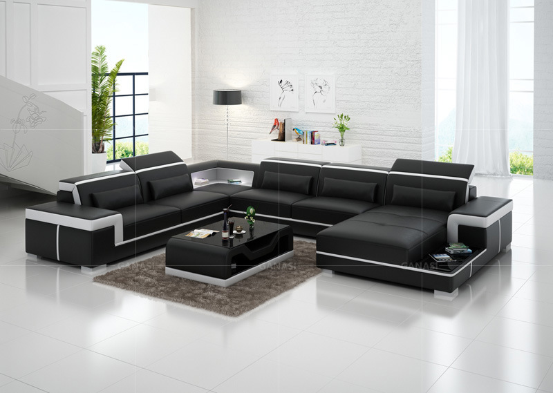 Divan Soffor Furniture with Black Leather LED Sofa