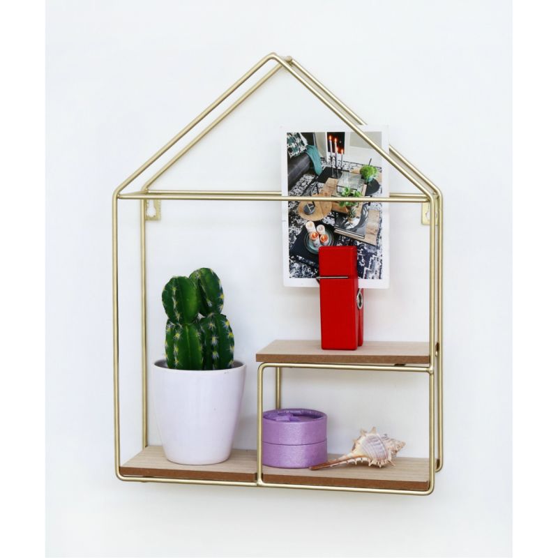 Metal Golden Wall Shelf (house shape) 24.5X8X32.5cm Wall Mount Shelf