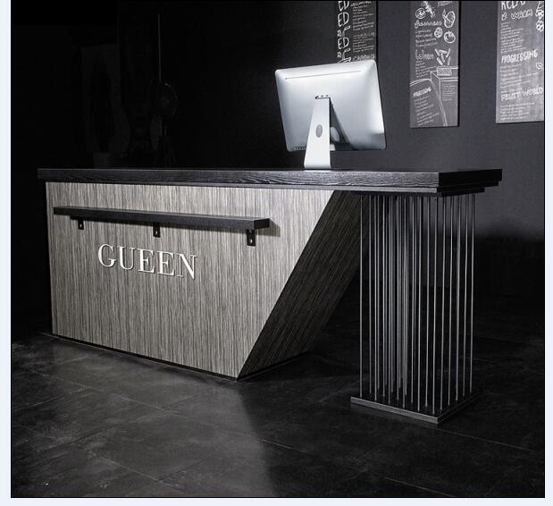 Modern Reception Desk with Side Cabinet Curving Table and Dampers Supplier
