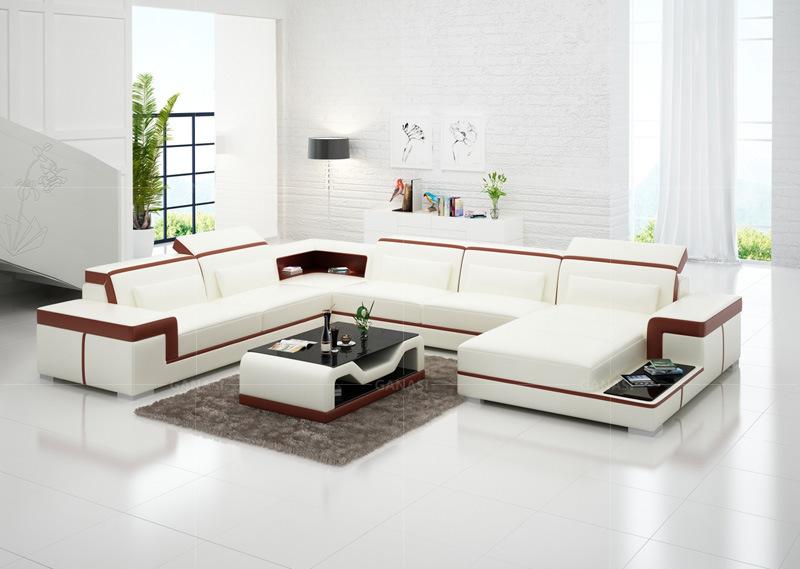 Divan Soffor Furniture with Black Leather LED Sofa