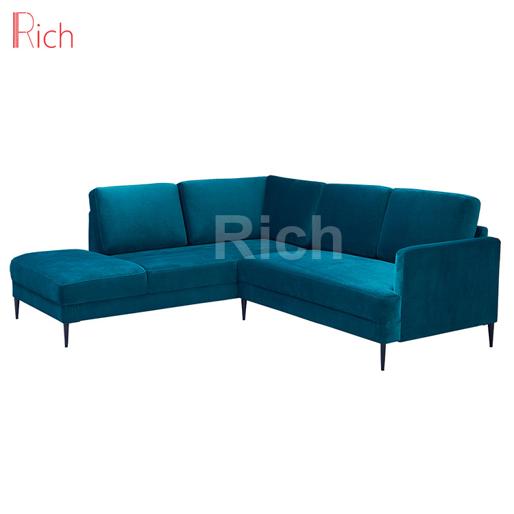 Hotel Event Blue Fabric Velvet Home Leisure Furniture Fabric Sectional Corner Sofa Couch