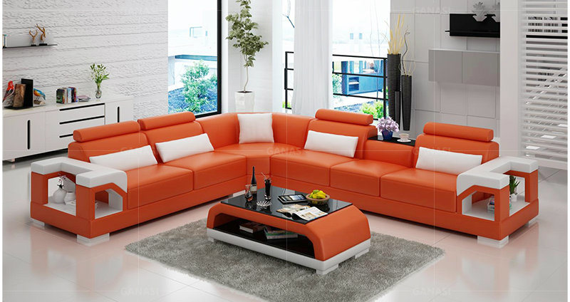 Imported Orange Color Leather Made Fancy Home Sofa Set