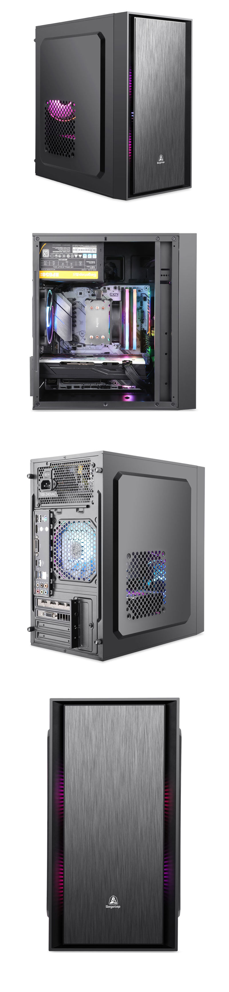 Gaming PC Case with Light Strip M-ATX Desktop Gaming Computer Case