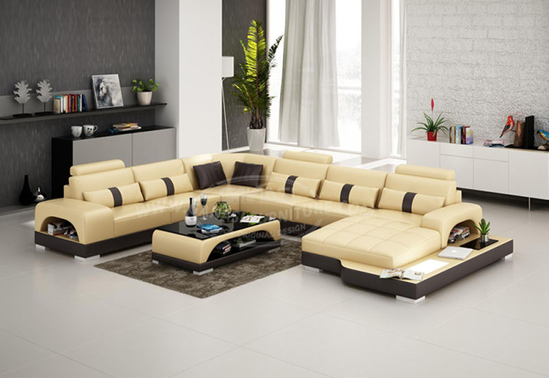 Chaise Lounge U Shape Genuine Leather Sofa for Home Use