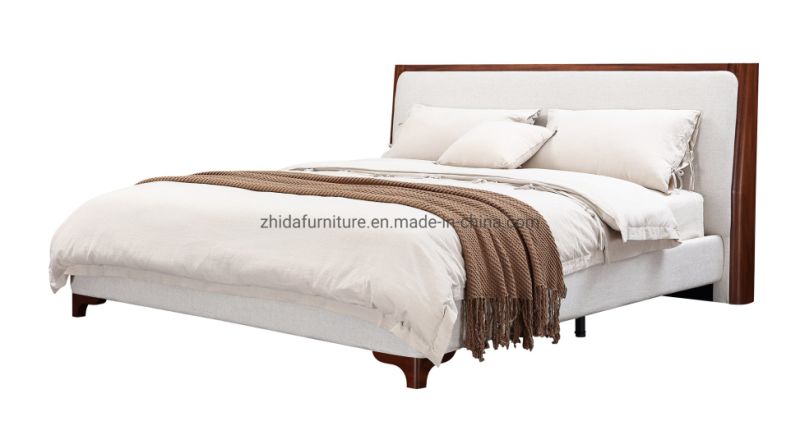Hotel Home Wooden Frame Fabric Leather Bedroom Furniture Double Bed