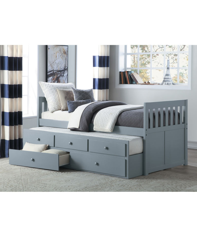 Twin Bed Frame with Storage, Bed with Trundle Solid Wood Beds
