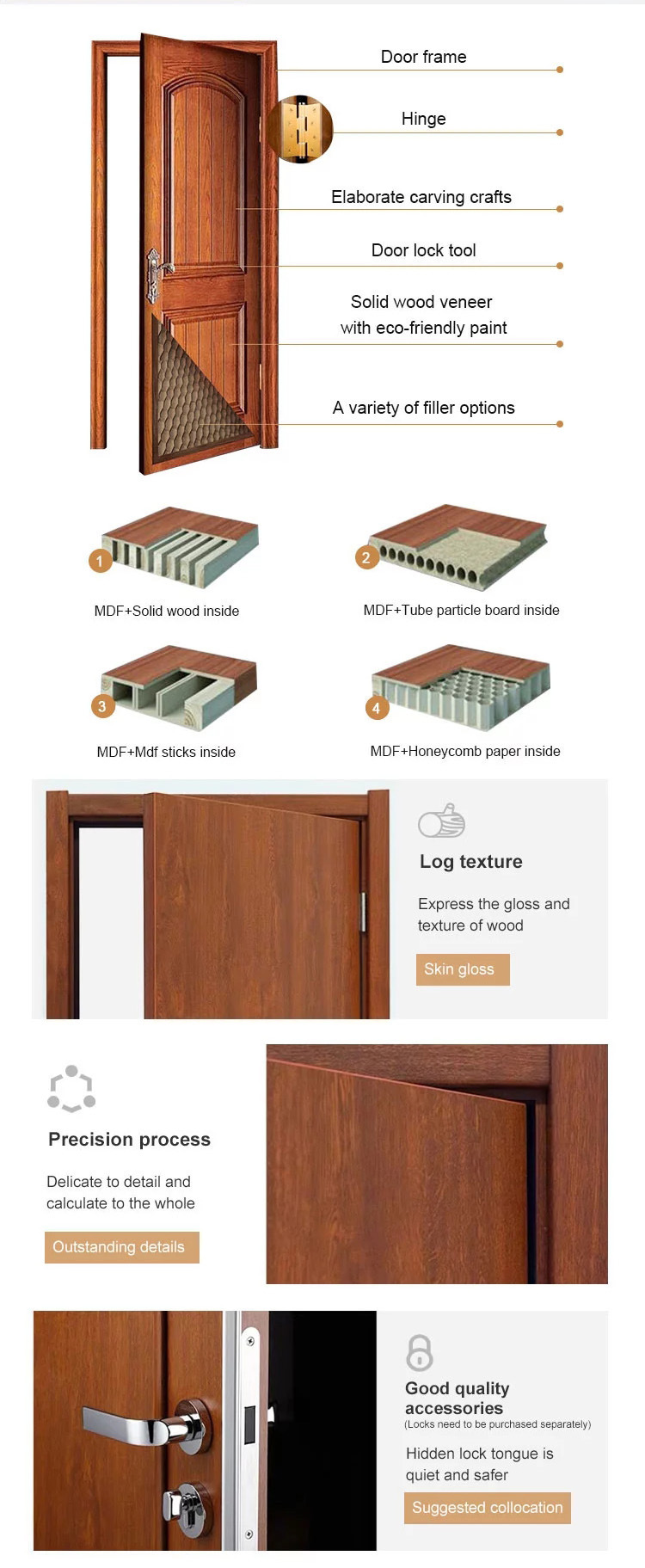 Mahogany Solid Wood Bedroom Single Wooden Door Design