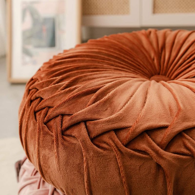 Round Decorative Pillow Large Velvet Floor Couch Pillow Handcrafted Pleated Round Throw Pillow Decoration for Chair Sofa Bed and Car