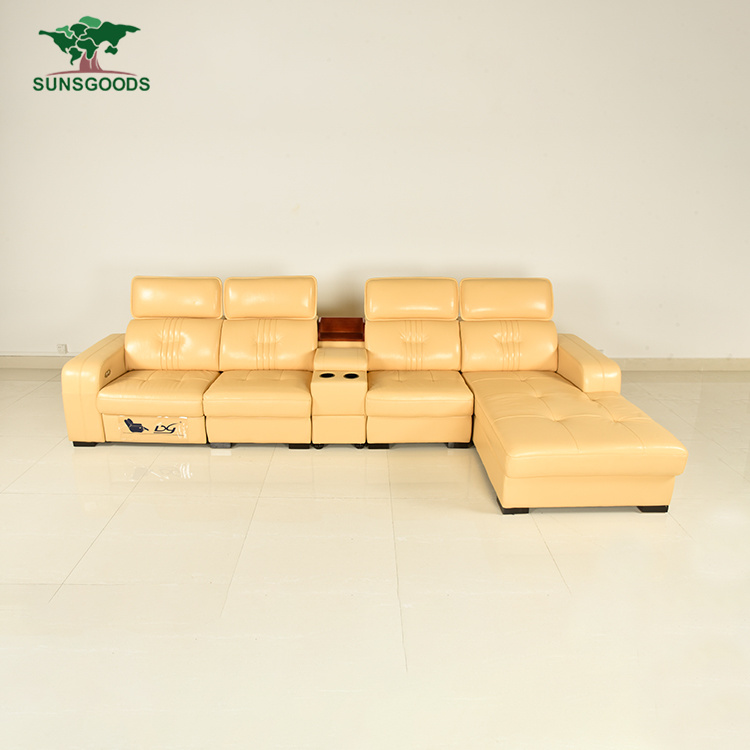 Leisure Style Wooden Frame Genuine Leather Sleeper Sofa