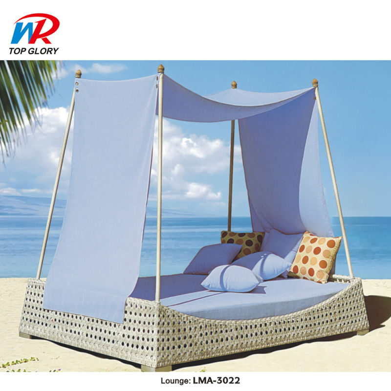 Modern Outdoor Garden Backyard Resort Rattan Wicker Furniture Round Beach Sofa Bed Daybed Sunbed