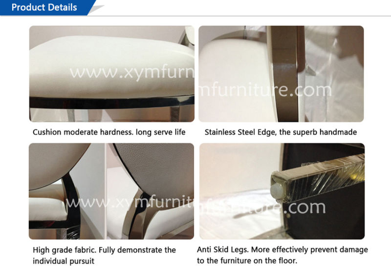 Elegant Golden Stainless Steel Carved Back Stackable Chair with White Cushion