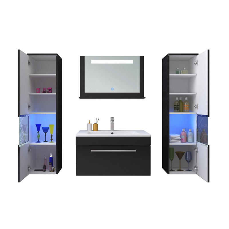 Ce MDF Modern LED Bathroom Furniture with Magnifying Mirror and 2 Side Cabinets