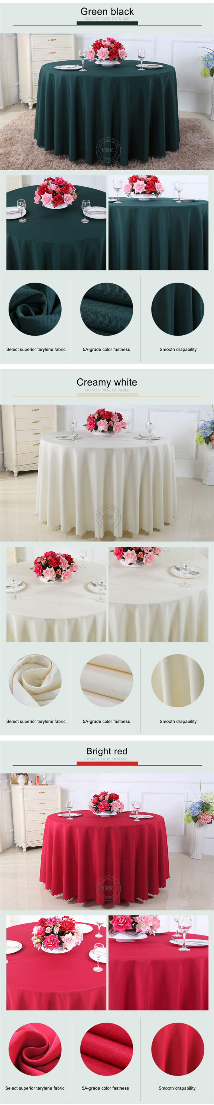 Polyester Table Sets Cheap Round Plain Green Table Cloths