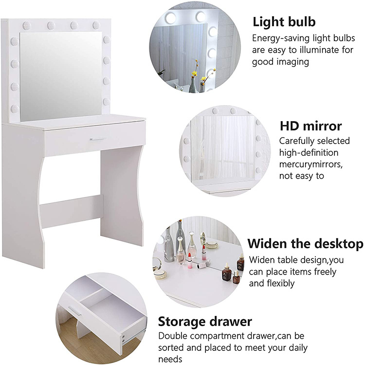 Luxury European Style Furniture Wooden Dressing Table Set LED Dressing Table with Mirror