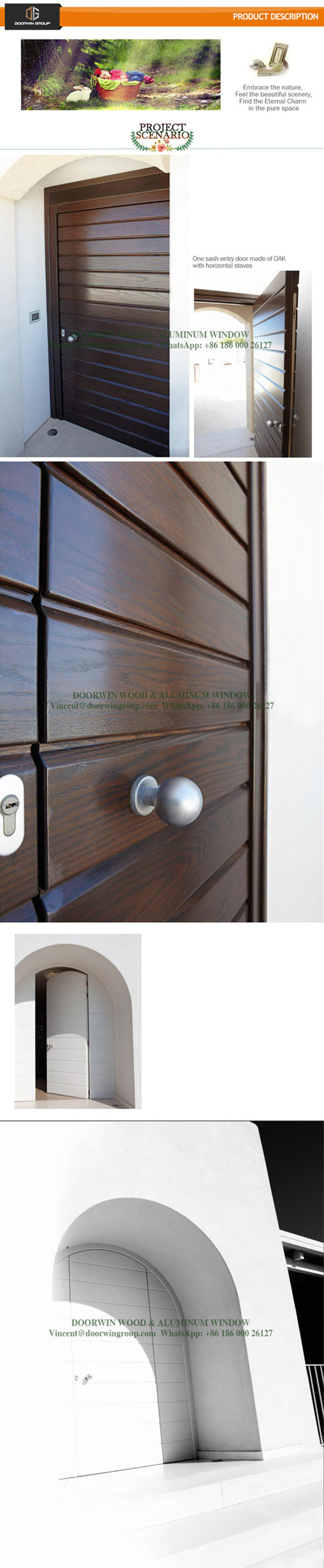 Oak Interior Wooden Double Safety Door, Arch Top Design Glass French Door, One Sash Entry Door