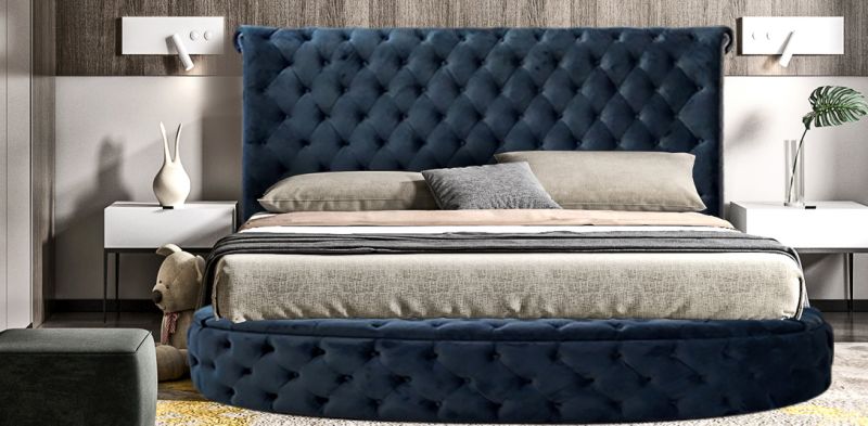 Bedroom Furniture Upholstory Fabric Velet Round King Storage Bed