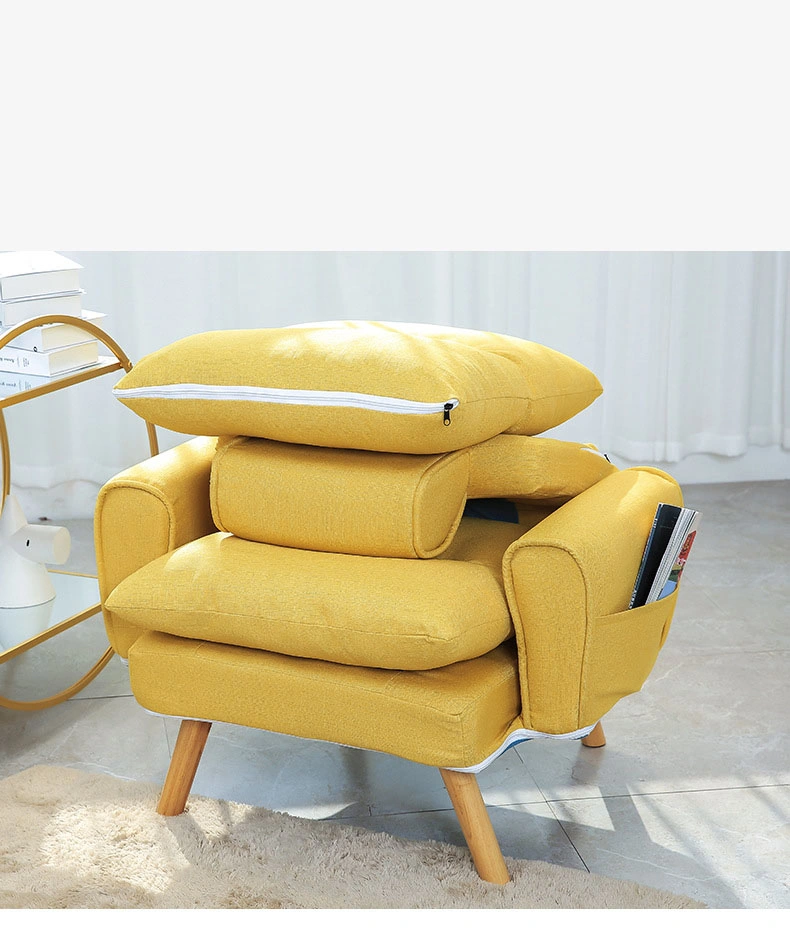 Simple and Modern Solid Wood + Fabric Lazy Sofa Chair in Bedroom / Living Room / Office