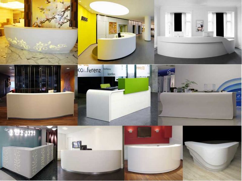 White Acrylic Solid Surface Curved Reception Desk