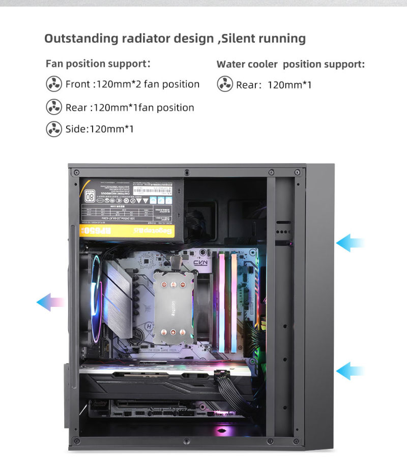 Gaming PC Case with Light Strip M-ATX Desktop Gaming Computer Case