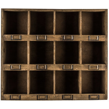 Furniture Antique Brown Wooden Wall Shelf with 12-Slots