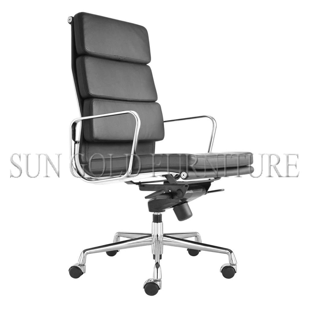 (SZ-OC137) Foshan Middle Back Fixed Armrest Swivel Director Black Leather Chair