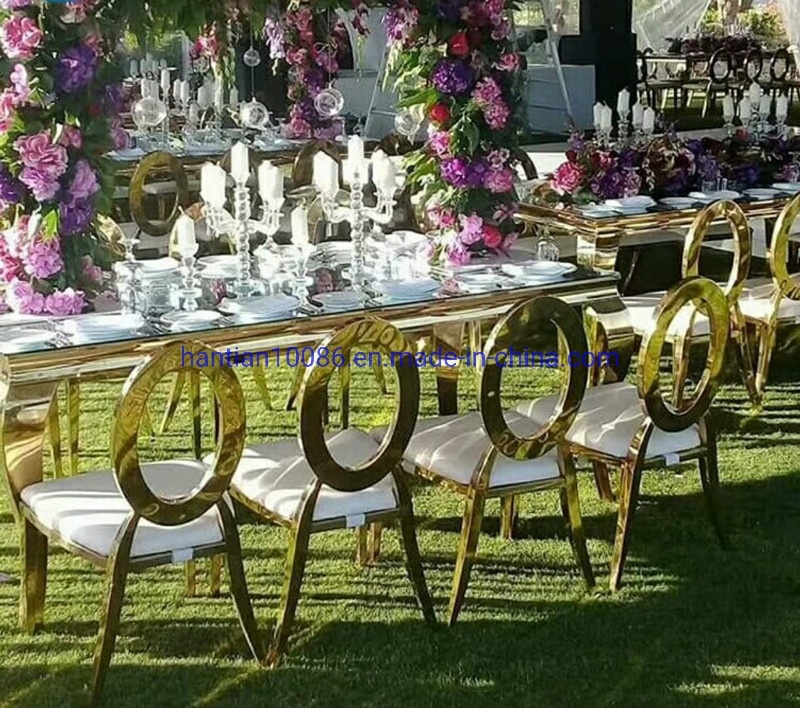 Stackable White Chair Gold Frame Wedding Banquet Chairs Stainless Steel Dining Chair