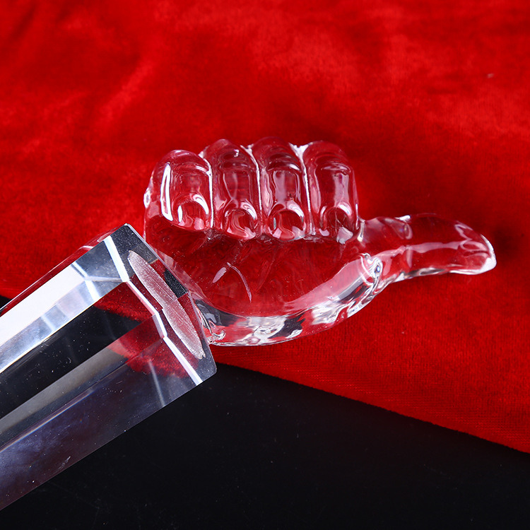 Thumb Shape Engraving Glass Award Custom Logo Crystal Trophy