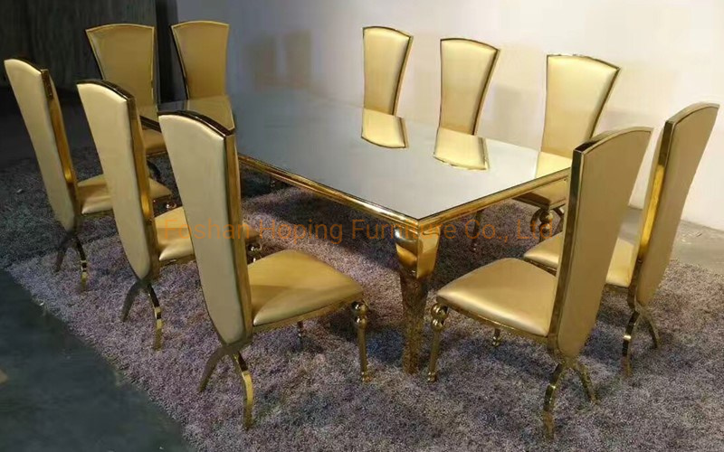 Serpentine Table Gold White Glass Dining Table for Banquet/Hotel/Restaurant/Wedding/Meeting