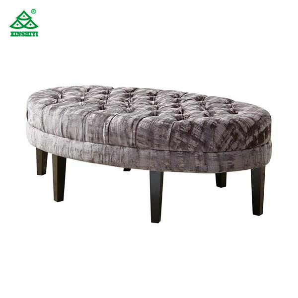 Round Bed End Storage Natural Dark Wood Bench Seater with High Density Foam