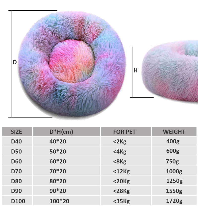 Round Donut Bed Sofa for Small Dogs Warm Plush Calming Pet Bedding Fur Cuddler Indoor