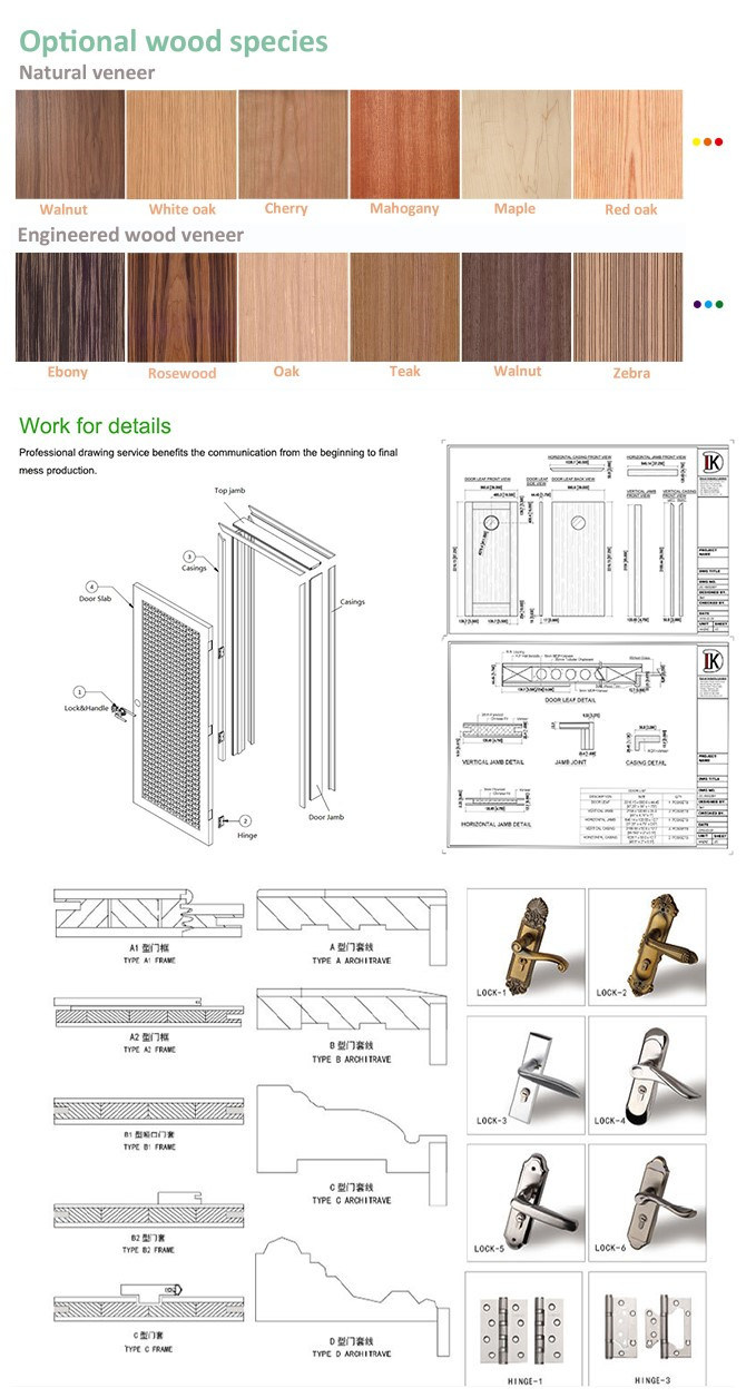 Oak Real Wood Veneer European Style Wooden Door
