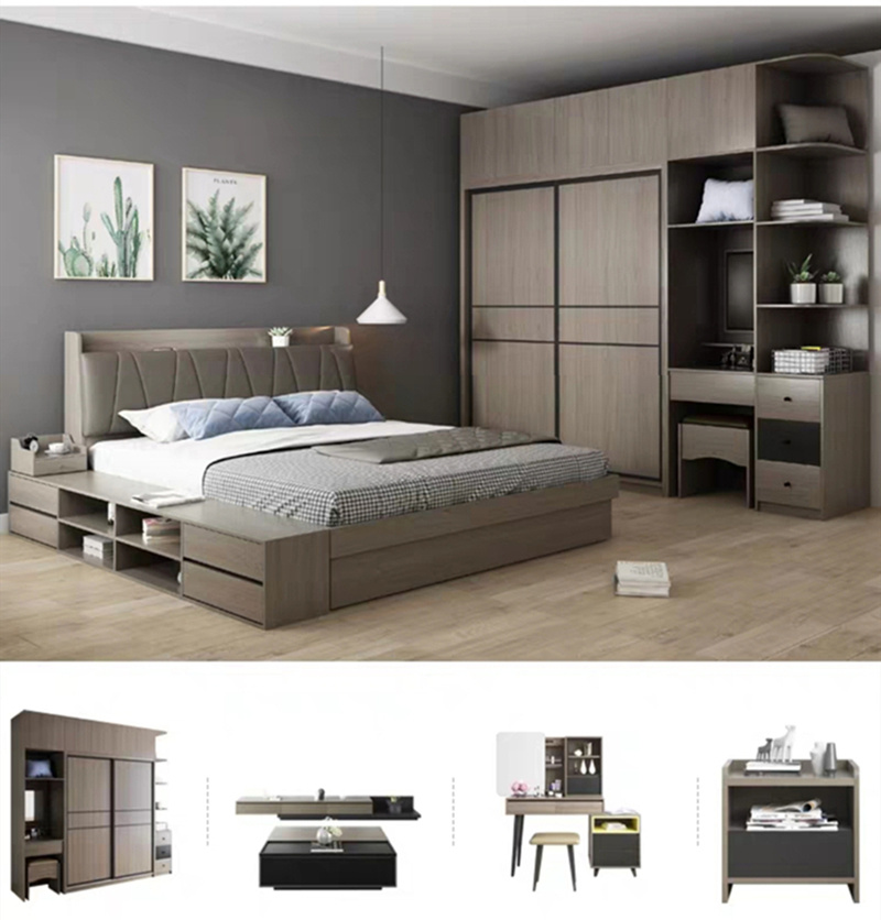 Modern Wooden Bedroom Furniture Wood Double King Beds with Mattress